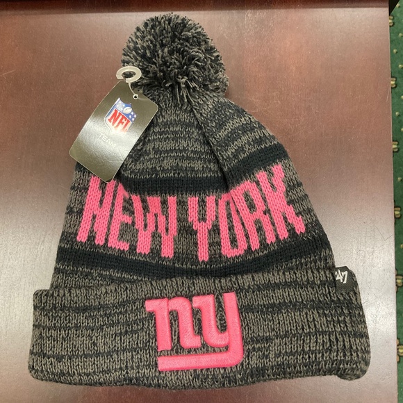 NFL NY Giants '47 Dark Gray Black Pink Cuffed Knit Hat Women’s NWT One Size - Picture 1 of 9